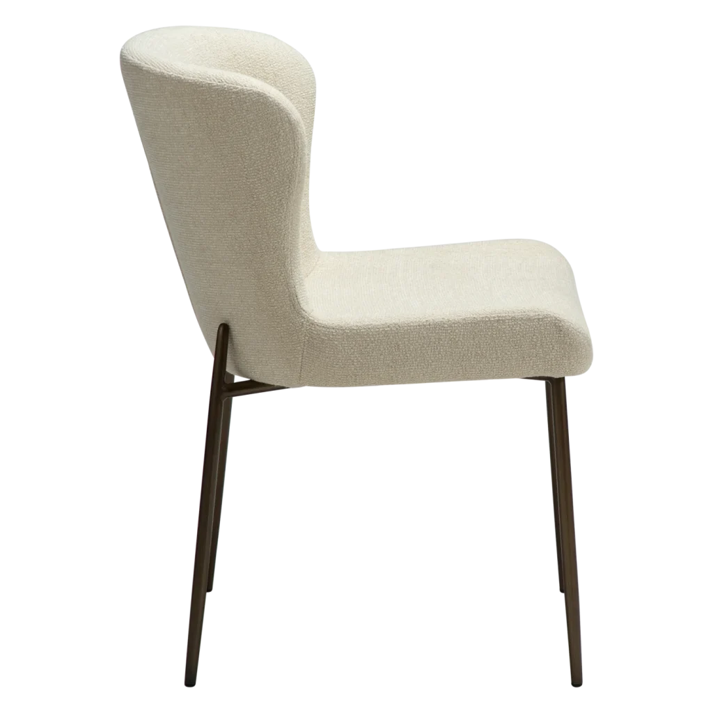 GLAM CHAIR Frosted Almond Boucle Fabric W. Antique Brass Metal Legs 100206227 03 Profile