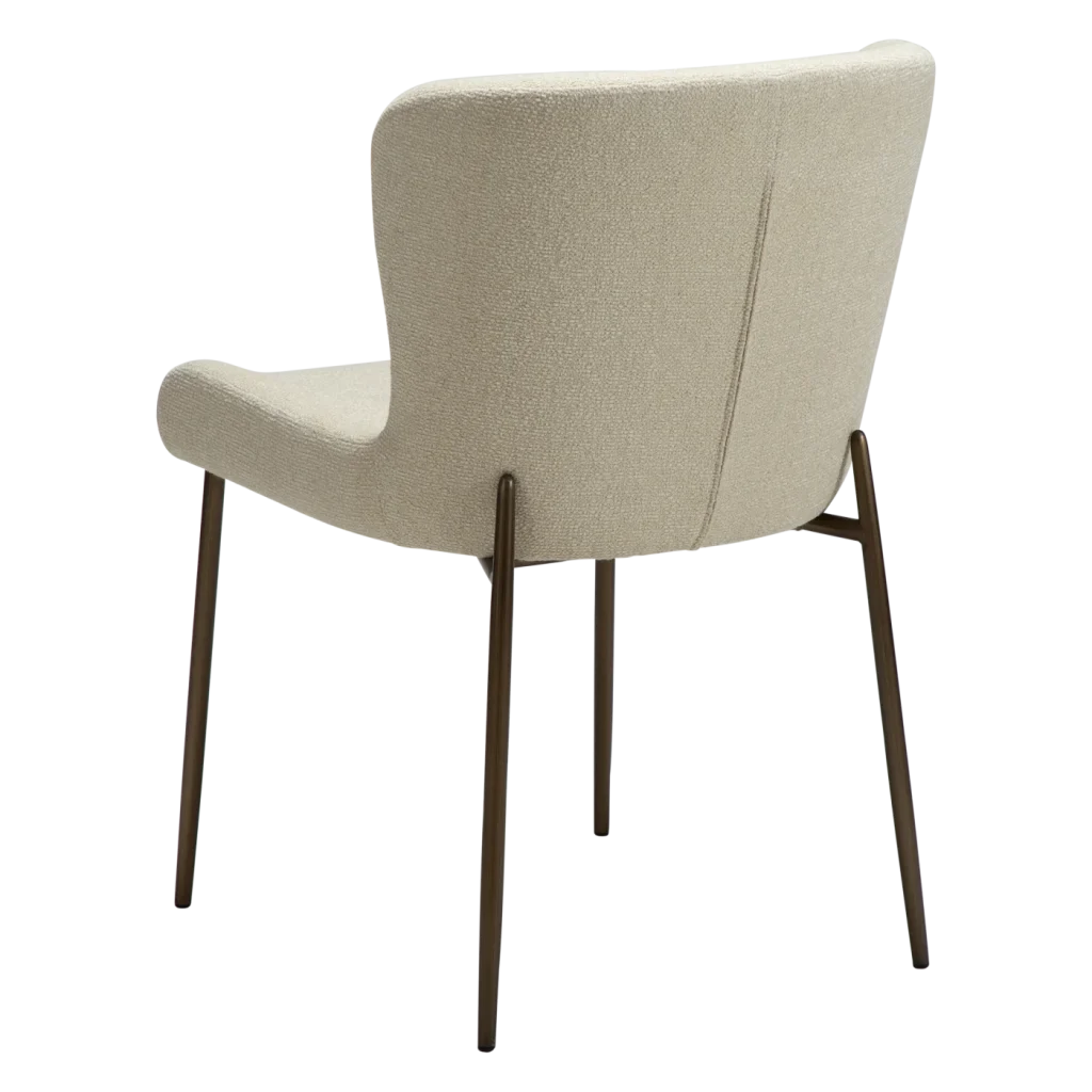 GLAM CHAIR Frosted Almond Boucle Fabric W. Antique Brass Metal Legs 100206227 05 Back Angle