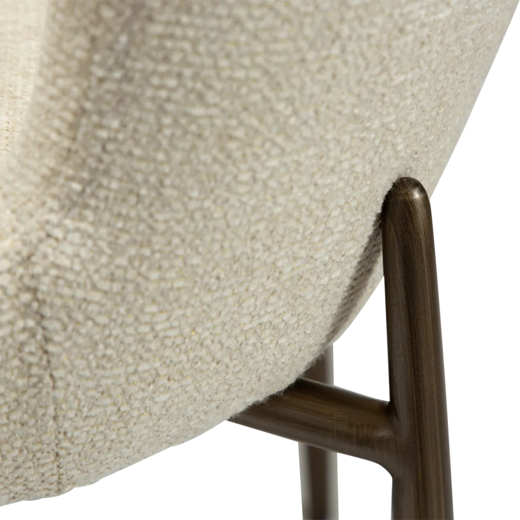 GLAM CHAIR Frosted Almond Boucle Fabric W. Antique Brass Metal Legs 100206227 08 Detail1