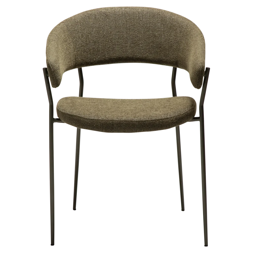 REBOOT CHAIR Dark Olive Boucle W. Antique Pewter Legs 100107303 02 Front