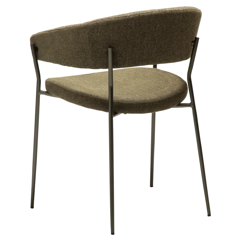 REBOOT CHAIR Dark Olive Boucle W. Antique Pewter Legs 100107303 05 Back Angle