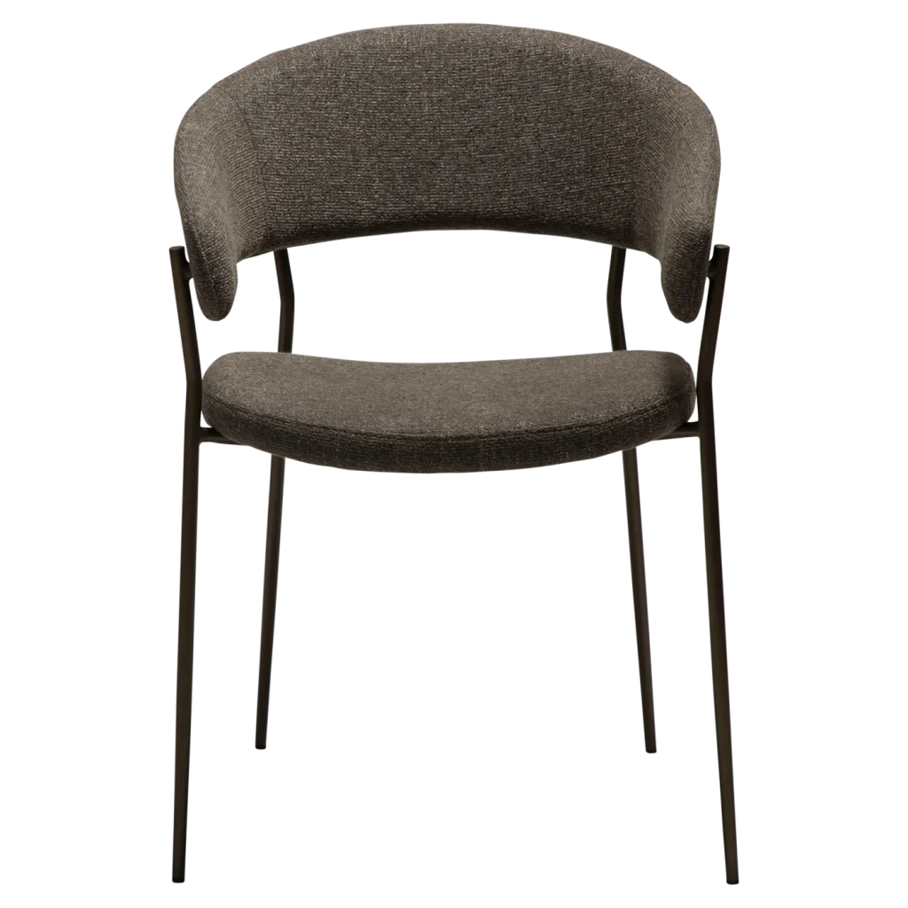 REBOOT CHAIR Major Brown Boucle Fabric W. Antique Brass Legs 100107300 02 Front