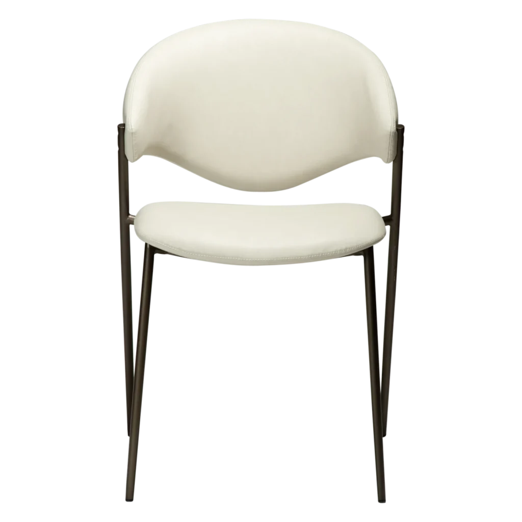 ZONE CHAIR Frosted Almond Faux Leather W. Antique Brass Legs 100107403 02 Front