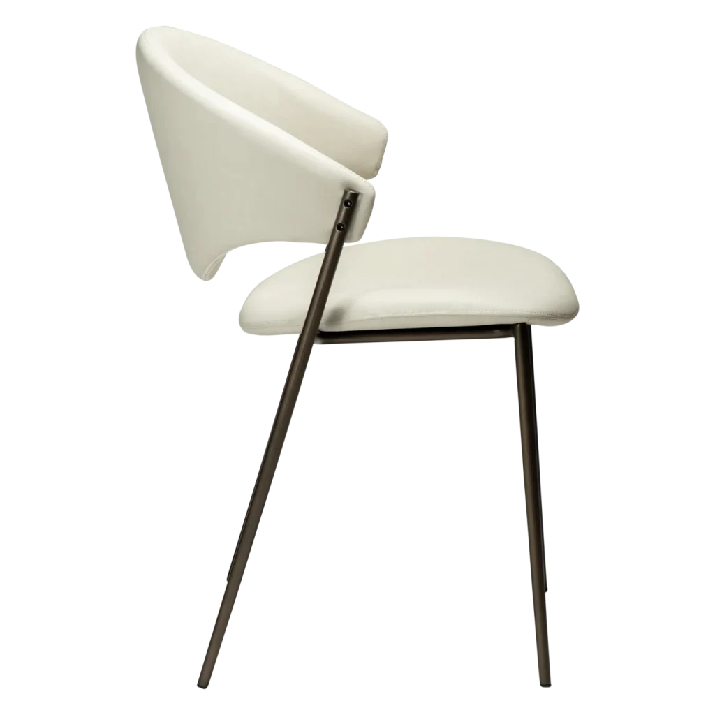 ZONE CHAIR Frosted Almond Faux Leather W. Antique Brass Legs 100107403 03 Profile