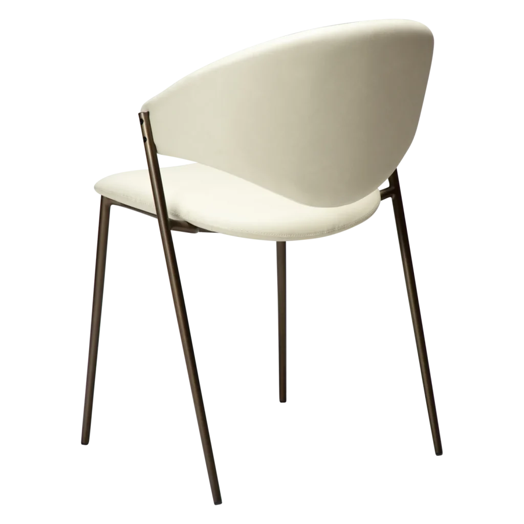 ZONE CHAIR Frosted Almond Faux Leather W. Antique Brass Legs 100107403 05 Back Angle